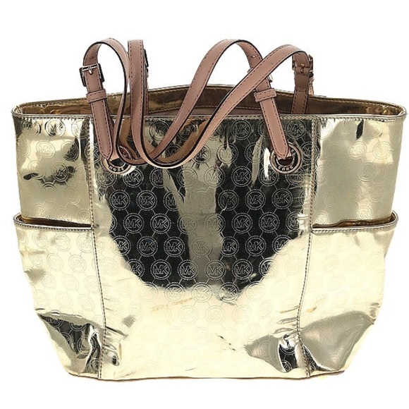 MICHAEL KORS GOLD EMBOSSED DESIGNER MIRROR LIKE NEW - Picture 2 of 6